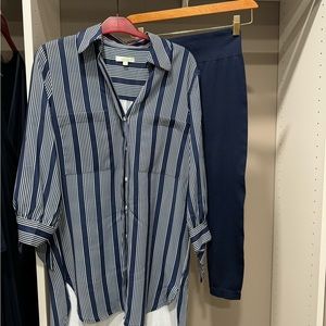 Navy striped oversized blouse with matching leggings